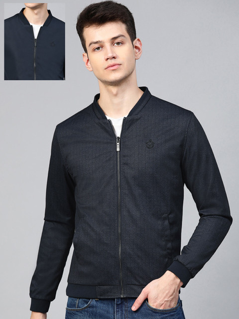 

Blackberrys Men Navy Blue Solid Reversible Bomber Jacket