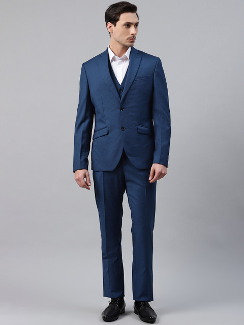 

Blackberrys Men Blue Self-Checked Slim Fit Single-Breasted 3-Piece Suit