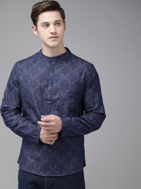 

Anouk Men Navy Blue Printed Straight Kurta
