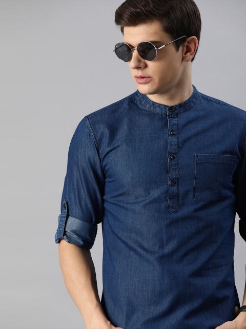 

Anouk Men Navy Blue Regular Fit Solid Casual Chambray Shirt
