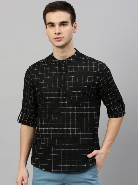 

Anouk Men Black & Off-White Checked Straight Kurta