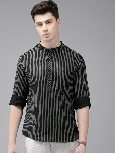 

Anouk Men Black & White Striped Straight Kurta