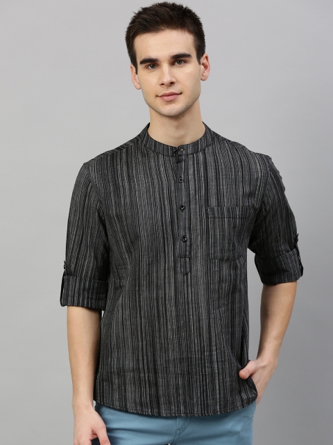 

Anouk Men Grey & Black Striped Straight Kurta