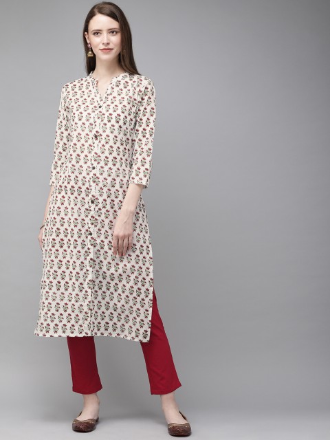 

Anouk Women White & Red Printed Kurta with Trousers