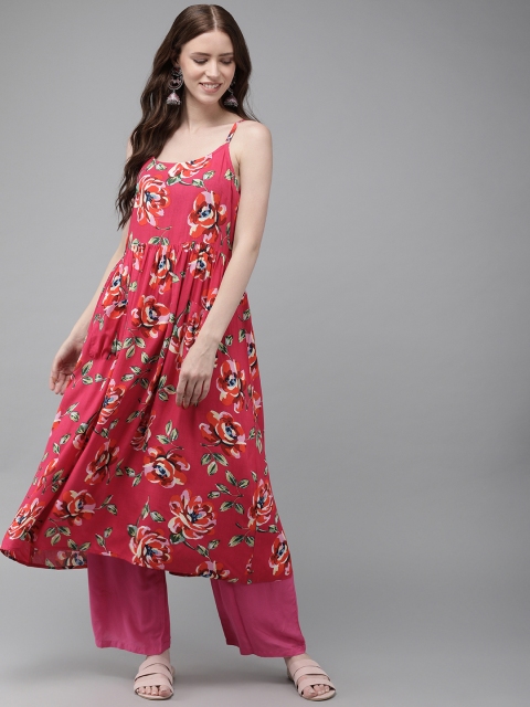

Anouk Women Pink Floral Print A-Line Kurta