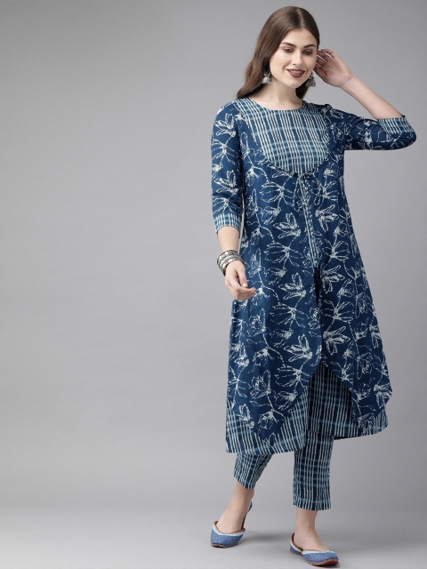 

Anouk Women Blue & White Printed Layered A-Line Kurta with Trousers