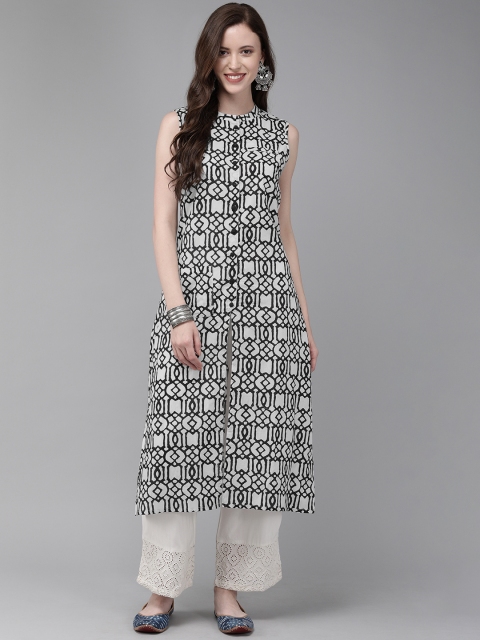 

Anouk Women White & Black Printed Straight Fusion Kurta