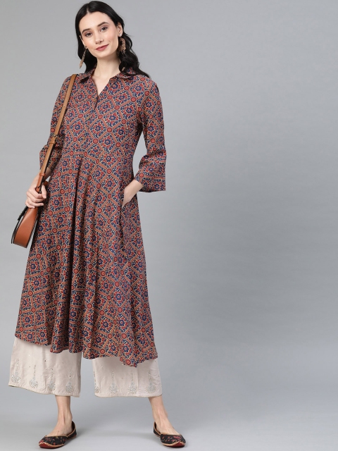 

Anouk Women Blue & Maroon Printed A-Line Kurta