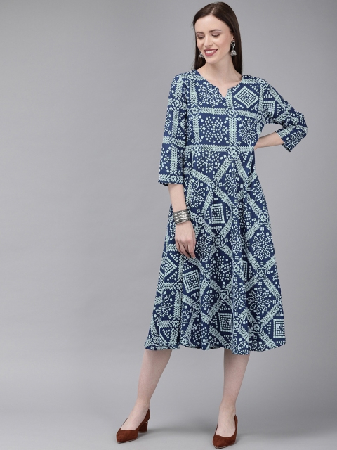 

Anouk Women Blue Printed A-Line Fusion Kurta