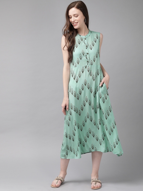

Anouk Women Sea Green & Olive Green Printed Fusion A-Line Kurta