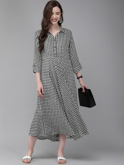

Anouk Women Black & White Checked A-Line Fusion Kurta