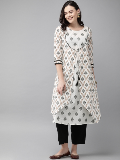 

Anouk Women White & Golden Printed A-Line Kurta