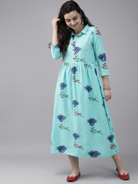 

Anouk Women Turquoise Blue & Green Floral Print A-Line Kurta