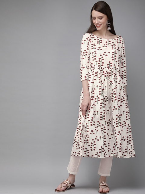 

Anouk Women White & Red Printed Kurta with Trousers