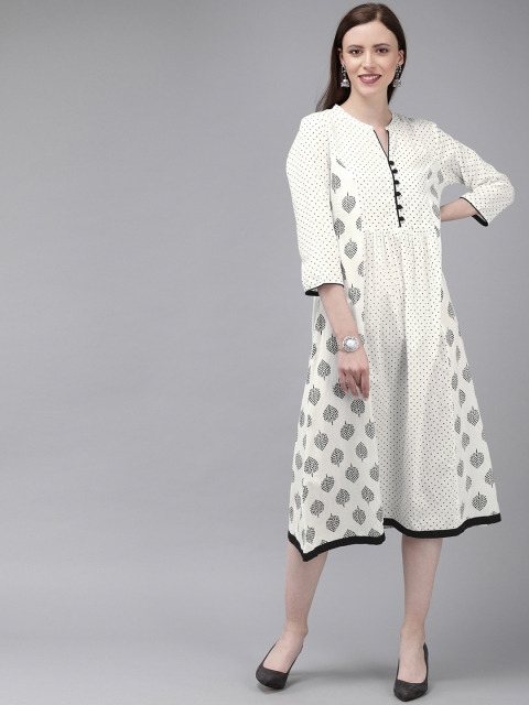 

Anouk Women White & Black Printed A-Line Fusion Kurta