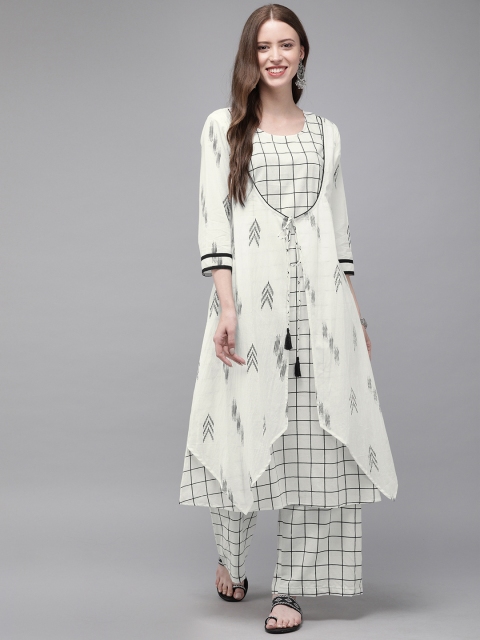 

Anouk Women White & Black Printed Kurta with Palazzos