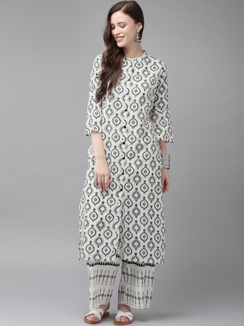 

Anouk Women White & Black Printed Kurta with Palazzos
