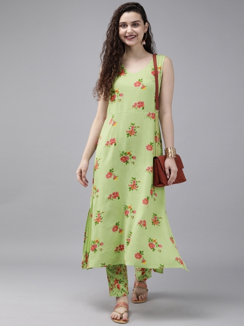 

Anouk Women Lime Green & Pink Printed Kurta with Trousers