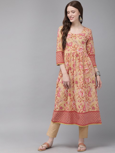 

Anouk Women Peach-Coloured & Beige Printed Kurta with Trousers