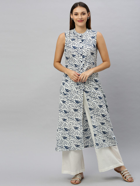 

Anouk Women White & Navy Blue Printed Kurta with Palazzos