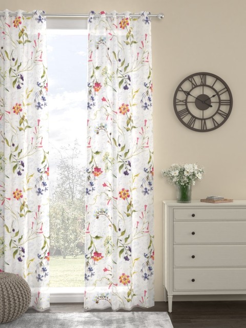

ROSARA HOME White & Pink Single Sheer Long Door Curtain