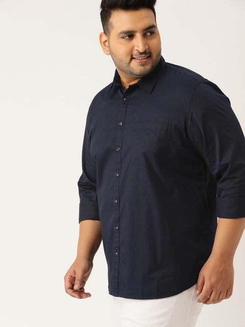 

Sztori Plus Size Men Navy Blue Regular Fit Solid Casual Shirt