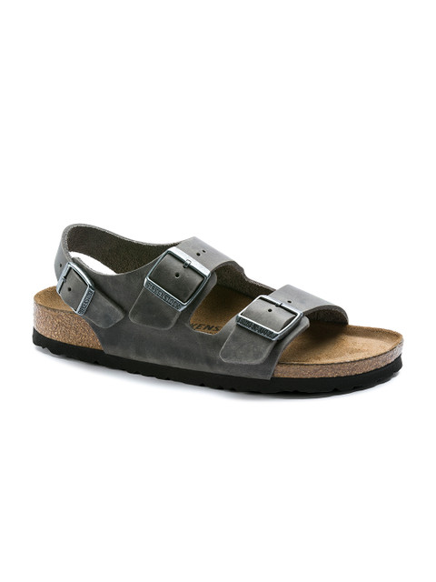 

Birkenstock Unisex Grey Milano Oiled Leather Narrow Width Sandals