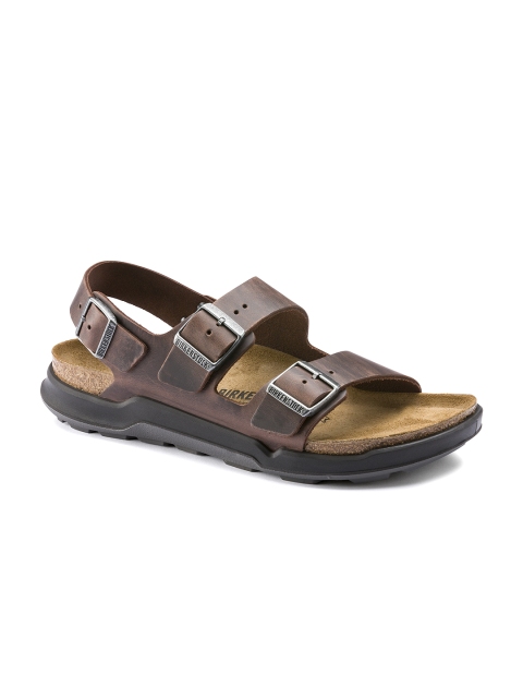 

Birkenstock Men Brown Milano Oiled Leather Solid Regular Width Comfort Sandals