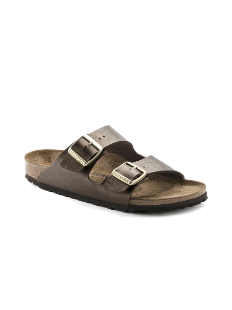 

Birkenstock Women Coffee Brown Arizona Birko-Flor Solid Open Toe Narrow Width Flats