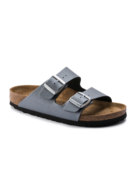 

Birkenstock Women Grey Arizona Birko-Flor Open Toe Regular Width Flats