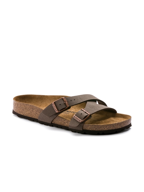 

Birkenstock Women Brown Yao Nubuck Birko-Flor Solid Narrow Width Open Toe Sandals