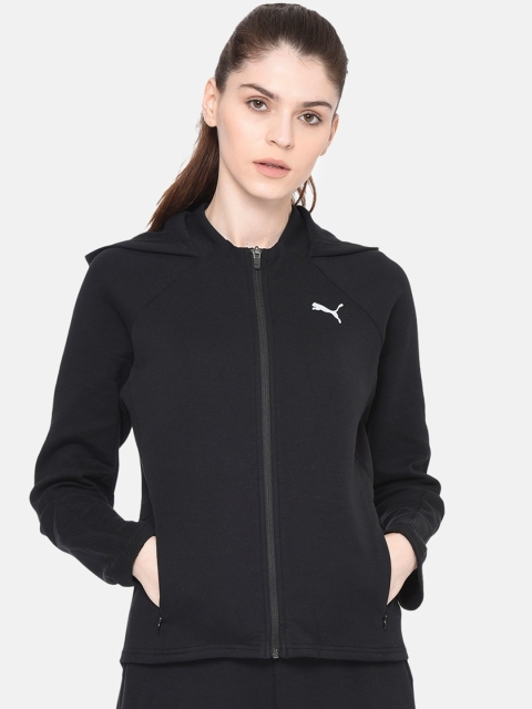 

Puma Women Black Striped Hooded Evostripe FZ Sweatshirt