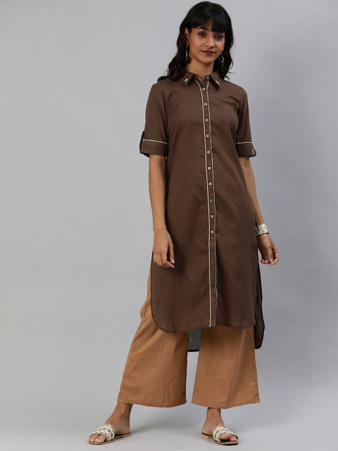 

Anouk Women Brown Solid Straight Kurta