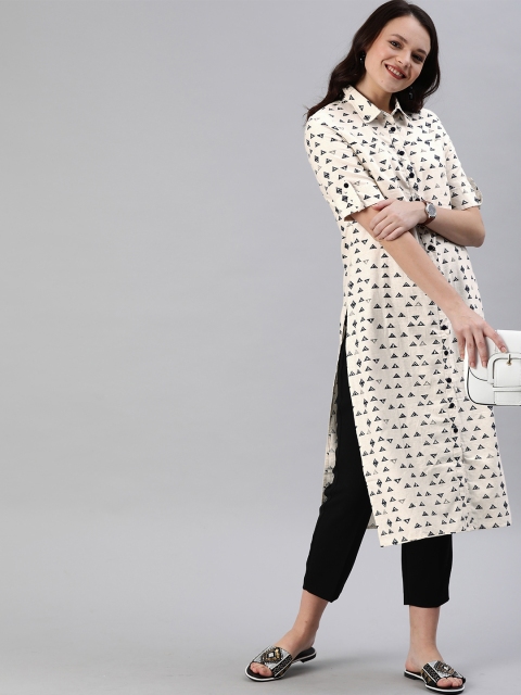 

Anouk Women Off-White & Black Printed Straight Kurta