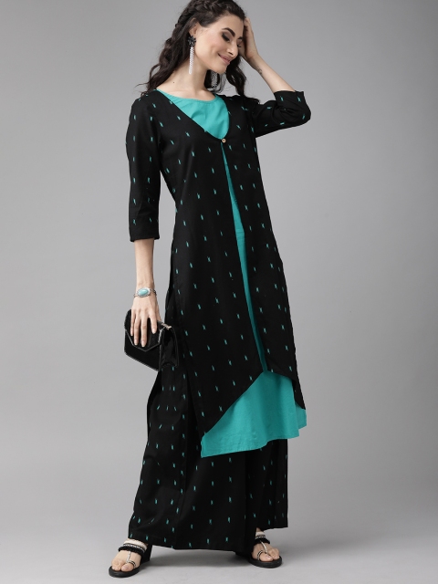 

Anouk Women Black & Teal Printed Kurta with Palazzos