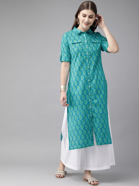 

Anouk Women Turquoise Blue & Green Printed Straight Kurta