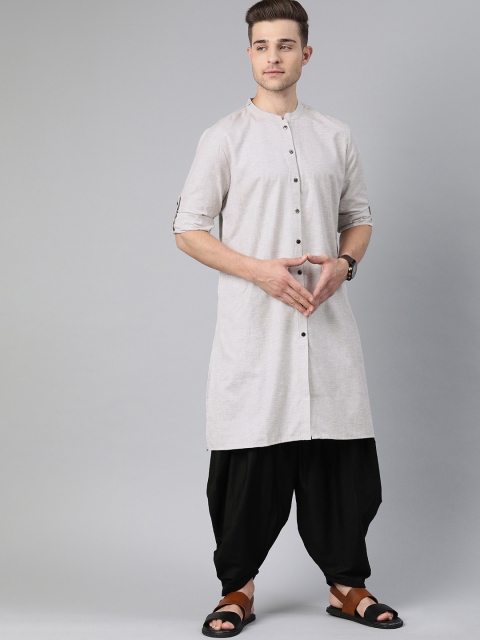 

Anouk Men Grey Melange & Black Solid Kurta with Dhoti Pants