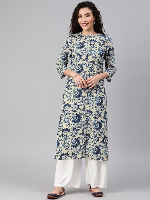 

Anouk Women Blue & Beige Printed Straight Kurta