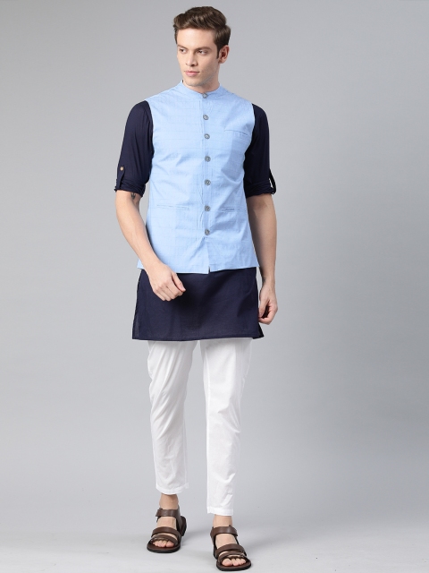 

Anouk Men Navy Blue Solid Kurta with Trousers & Nehru Jacket