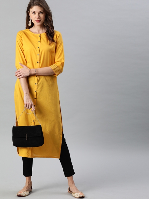 

Anouk Women Mustard Yellow Solid Straight Kurta