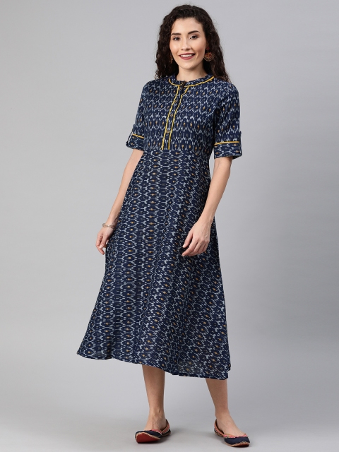 

Anouk Women Navy Blue Printed A-Line Fusion Kurta
