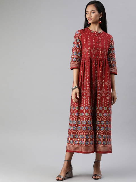 

Anouk Women Maroon & Beige Woven Design Fusion Straight Kurta