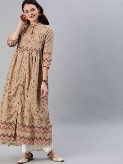 

Anouk Women Brown & Maroon Printed A-Line Kurta