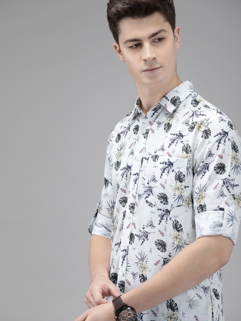 

Anouk Men White & Navy Blue Regular Fit Printed Casual Shirt