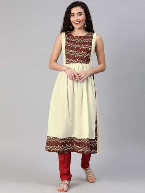 

Anouk Women Off-White & Maroon Printed A-Line Kurta