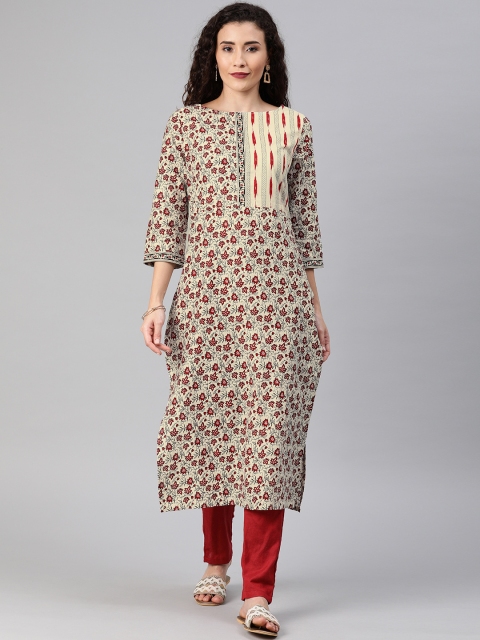 

Anouk Women Beige & Red Printed Straight Kurta