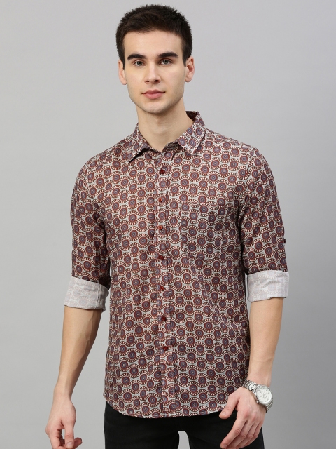 

Anouk Men Grey & Maroon Regular Fit Geometric Printed Ethnic Shirt