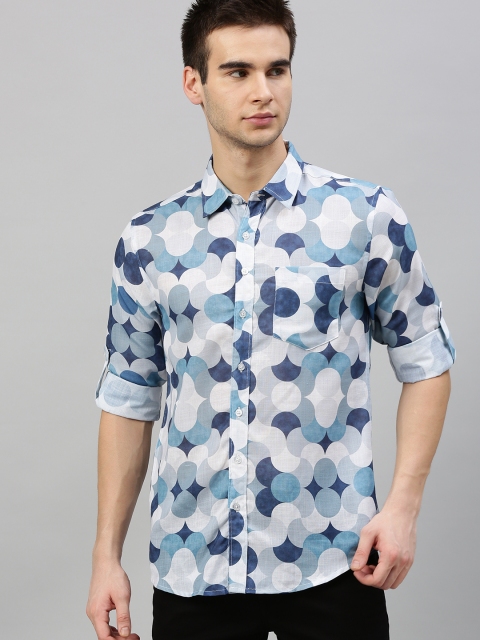 

Anouk Men White & Navy Blue Regular Fit Printed Casual Shirt
