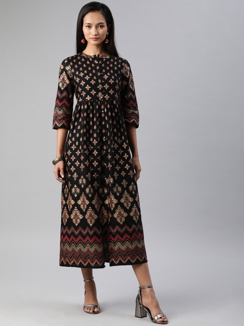 

Anouk Women Black & Gold-Toned Woven Design A-Line Kurta