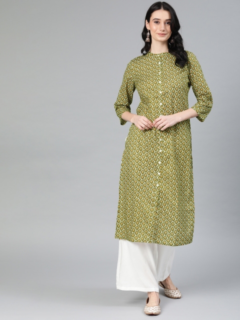 

Anouk Women Olive Green & Red Printed Straight Kurta